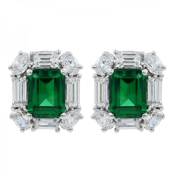 925 Sterling Silver Emerald Cut Green Nano Earrings Jewelry 