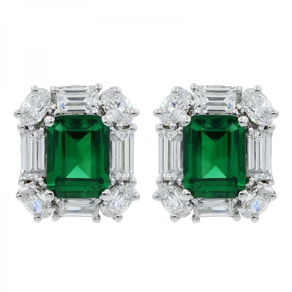 925 Sterling Silver Emerald Cut Green Nano Earrings Jewelry 