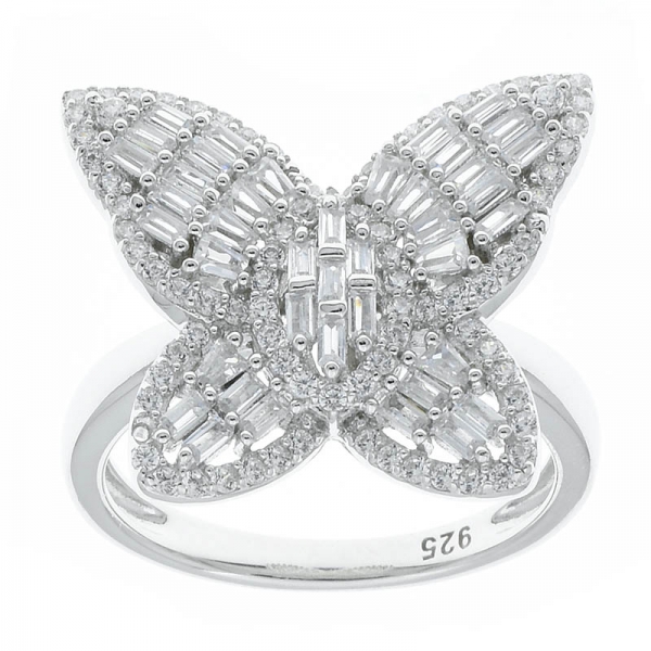 925 Sterling Silver Butterfly Ring Jewelry With Clear Stones 