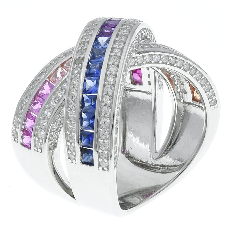 Freedom Fashion 3Ct Elegant Rhodium Plated Criss-Cross Clear CZ Engagement Ring