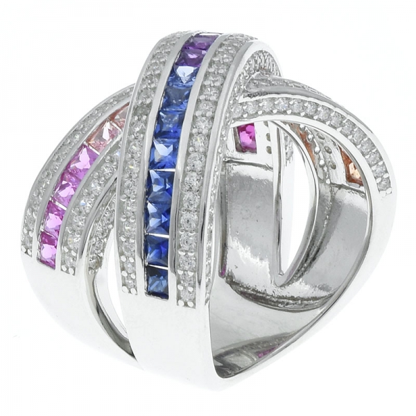 925 Sterling Silver Criss Cross Ring Jewelry With Clear Stones 
