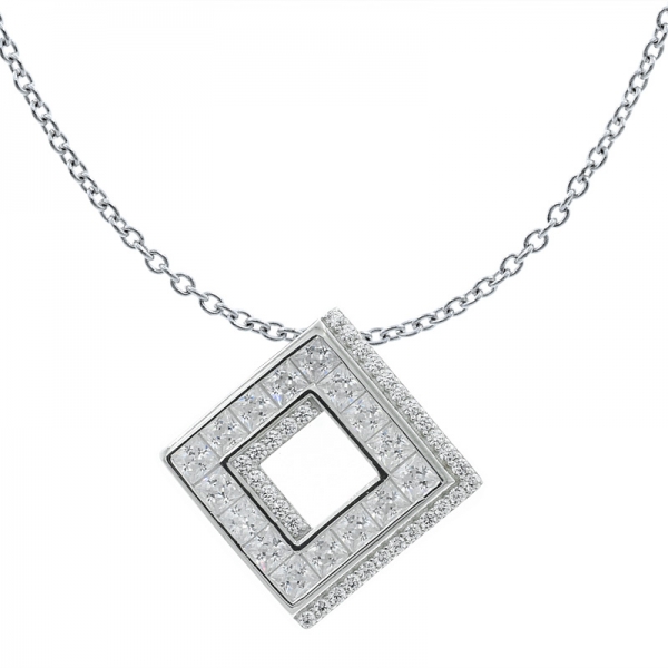 925 Sterling Silver White CZ Open Square Jewelry Pendant 