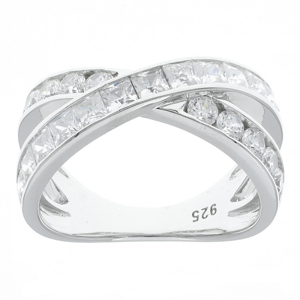 High Quality 925 Silver Criss Cross Ring With Clear Stones 