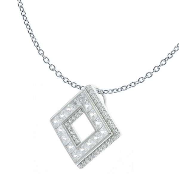 925 Sterling Silver White CZ Open Square Jewelry Pendant 