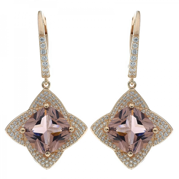 925 Silver Four Point Star Earrings With Morganite Nano 
