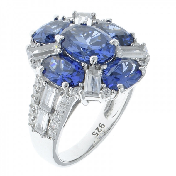 Fancy 925 Sterling Silver Flower Jewelry Ring With Tanzanite CZ 