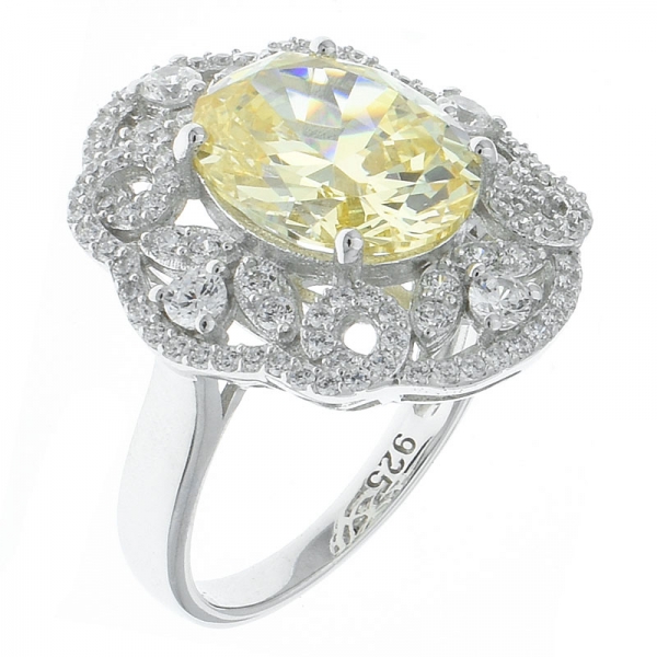 Fancy Handcrafted 925 Silver Filigree Ring With Diamond Yellow CZ 
