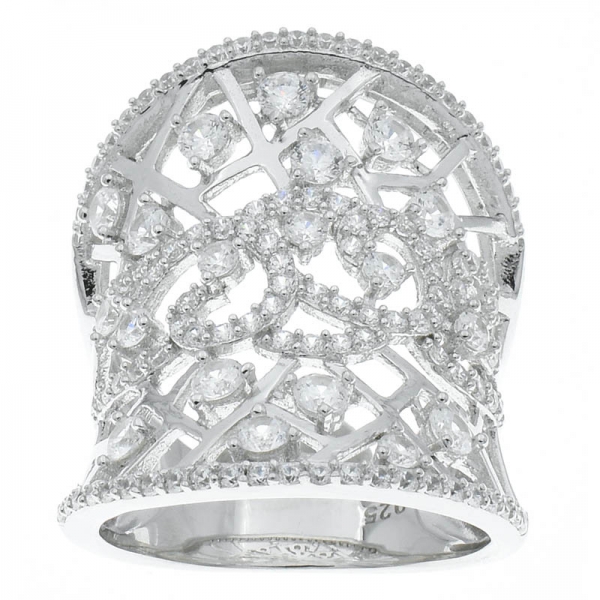 Fancy Handcrafted 925 Sterling Silver Filigree White CZ Ring 