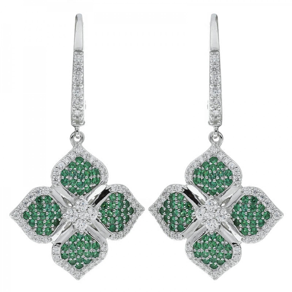 925 Sterling Silver Green Nano Clover Jewelry Earrings 