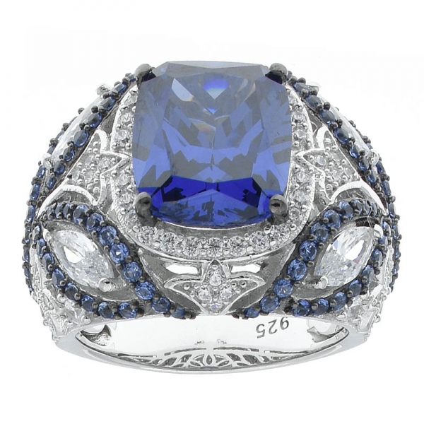 925 Sterling Silver Large Ring Jewelry With Tanzanite CZ 