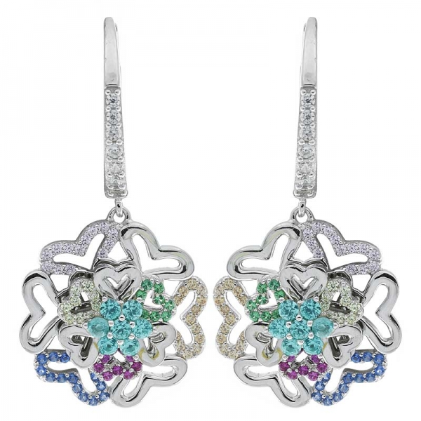 925 Sterling Silver Open Heart Flower Spinning Earrings Jewelry 