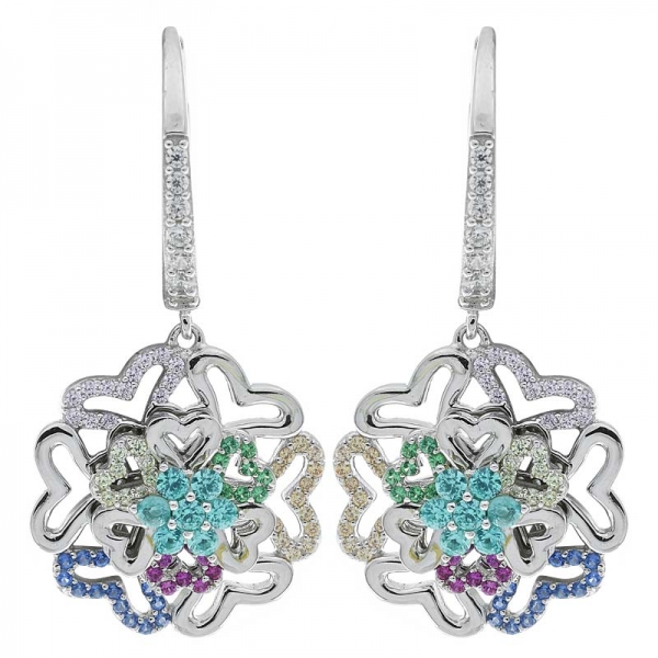 925 Sterling Silver Open Heart Flower Spinning Earrings Jewelry 
