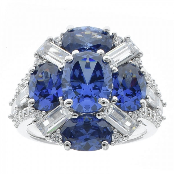 Fancy 925 Sterling Silver Flower Jewelry Ring With Tanzanite CZ 