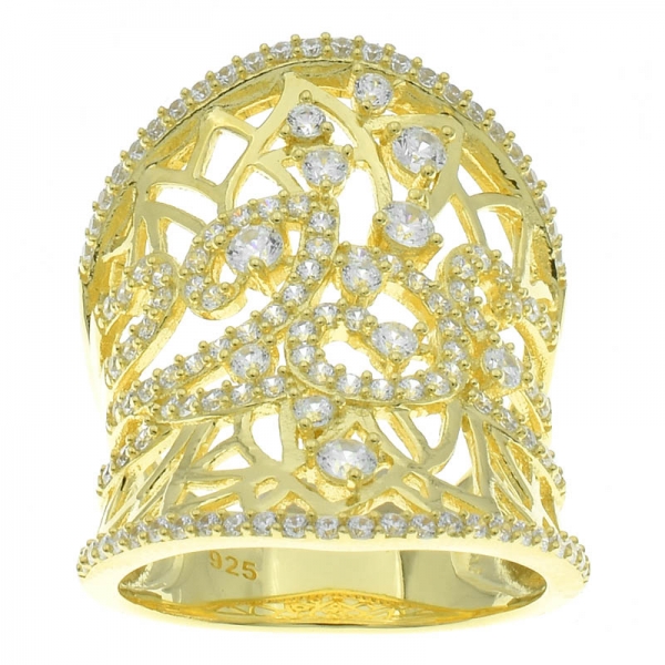 Fancy Handcrafted 925 Sterling Silver Filigree Gold Plated Ring 