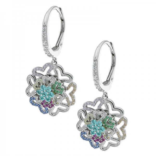 925 Sterling Silver Open Heart Flower Spinning Earrings Jewelry 