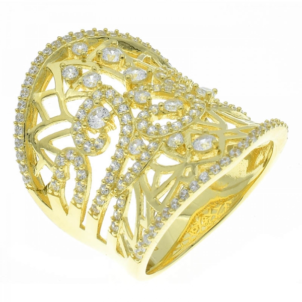 Fancy Handcrafted 925 Sterling Silver Filigree Gold Plated Ring 