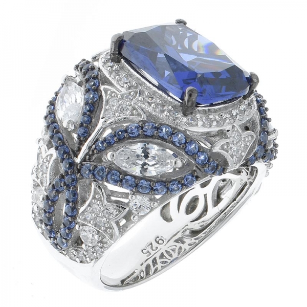 925 Sterling Silver Large Ring Jewelry With Tanzanite CZ 