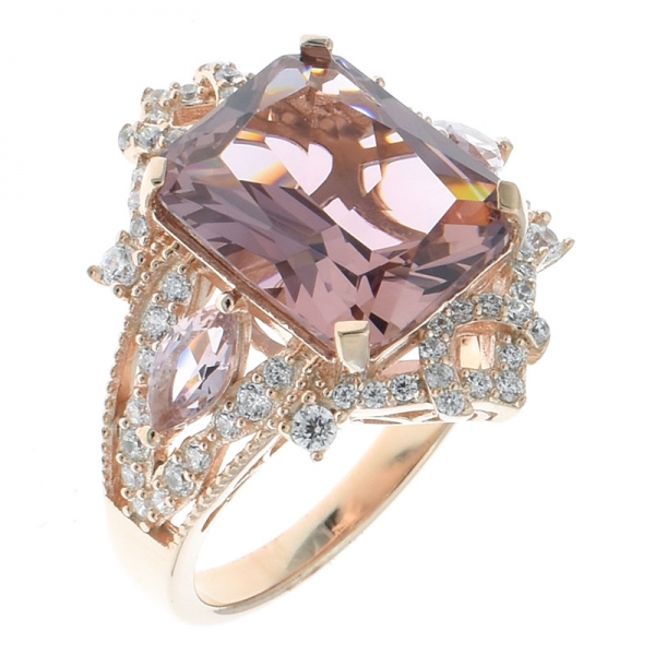 925 Sterling Silver Large Center Morganite Nano Jewelry Ring 