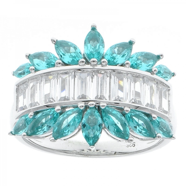 925 Sterling Silver Baguette Jewelry Ring With Paraiba 