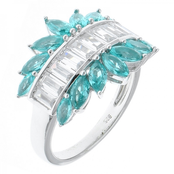 925 Sterling Silver Baguette Jewelry Ring With Paraiba 