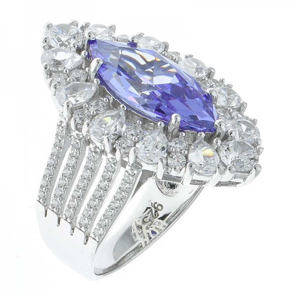 Fancy 925 Sterling Silver Lavender CZ Jewelry Ring 