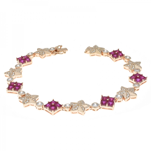 925 Sterling Silver Starfish Bracelet With Red Corundum 