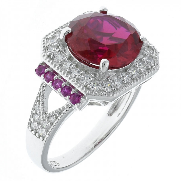 Fancy Handcrafted 925 Silver Jewelry Ring With Red Corundum 
