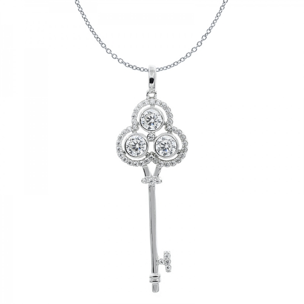 Fancy 925 Sterling Silver Three Stones Key Pendant 