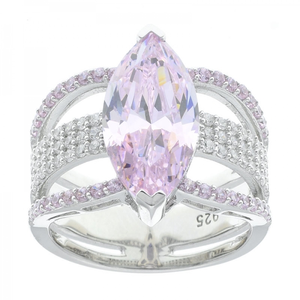 925 Sterling Silver Marquise Diamond Pink CZ Jewelry Ring 