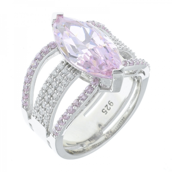 925 Sterling Silver Marquise Diamond Pink CZ Jewelry Ring 