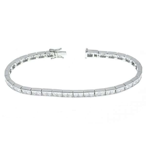 Fancy 925 Sterling Silver Tennis Bracelet With Clear Stones 