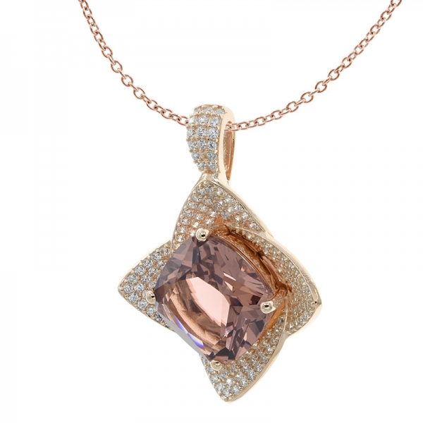 925 Sterling Silver Cushion Shape Morganite Nano Pendant 