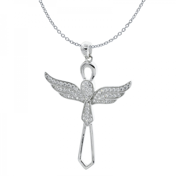 925 Sterling Silver Wing Cross Angel Pendant 