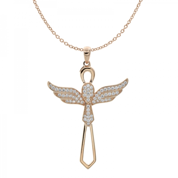 925 Sterling Silver Wing Cross Angel Pendant 