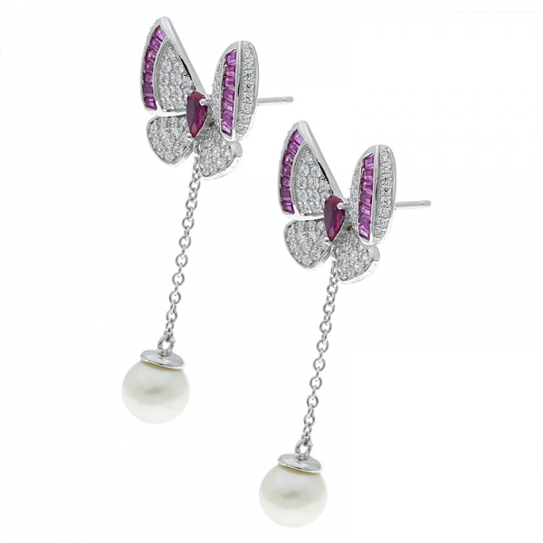 Fancy 925 Sterling Silver Butterfly Pearl Earrings 