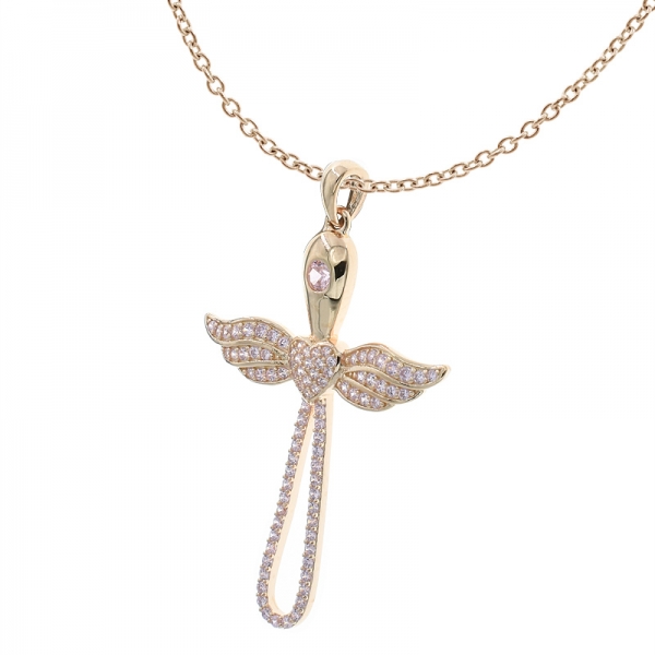 925 Sterling Silver Rose Gold Plated Wing Cross Angel Pendant 