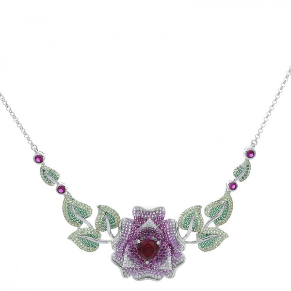 Splendour Jewelry 925 Sterling Silver Rose Necklace 