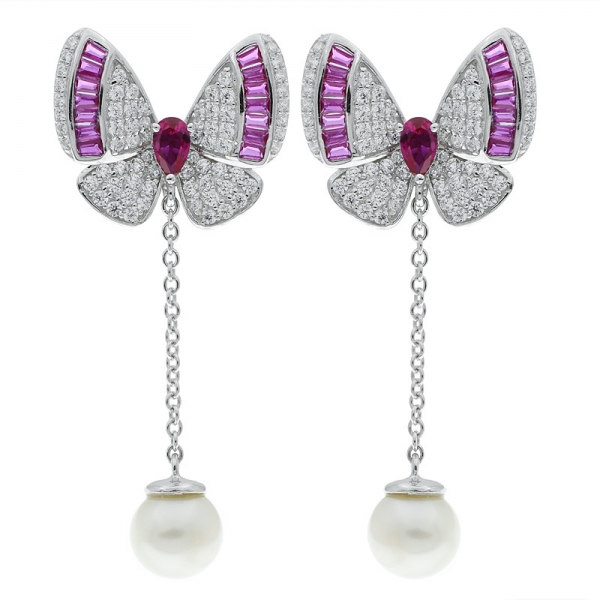 Fancy 925 Sterling Silver Butterfly Pearl Earrings 