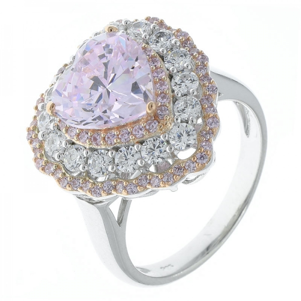 925 Sterling Silver Heart Shape Diamond Pink CZ Jewelry Ring 