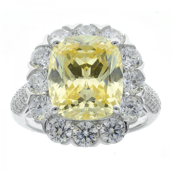 925 Sterling Silver Diamond Yellow CZ Flower Jewelry Ring 