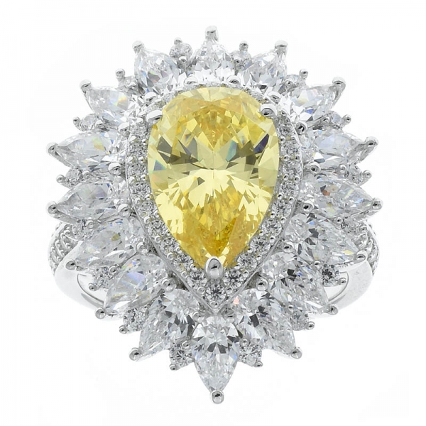 925 Sterling Silver Three Prong Set Pear Shape Ring 