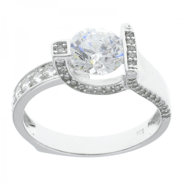 925 Sterling Silver Fancy Engagement Ring With Clear Stones 