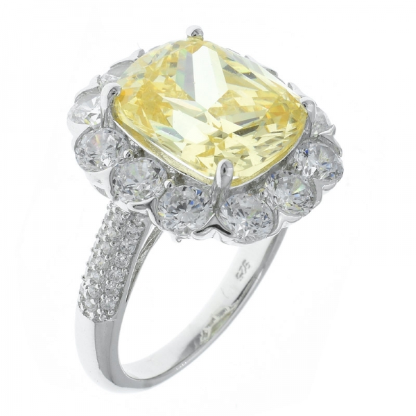 925 Sterling Silver Diamond Yellow CZ Flower Jewelry Ring 
