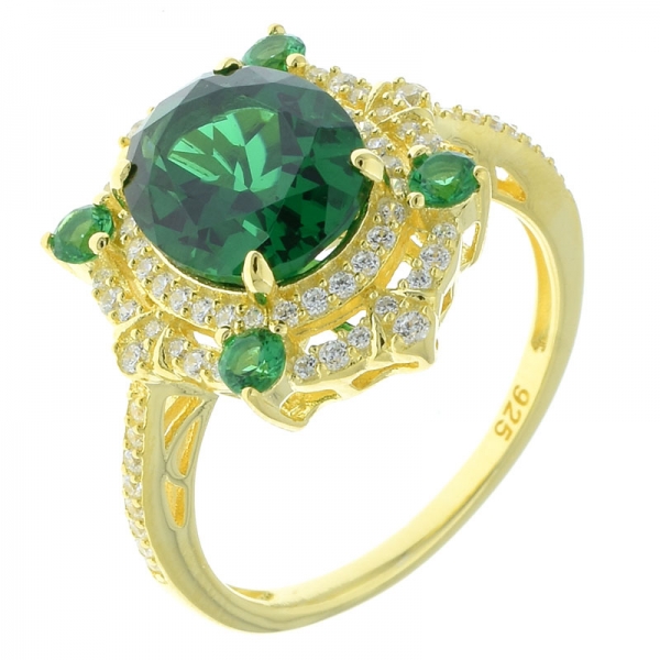 925 Sterling Silver Double Halo Ring Jewelry With Green Nano 