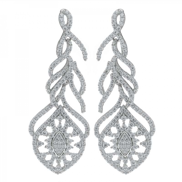 925 Sterling Silver Flower Filigree Dangle Earrings 