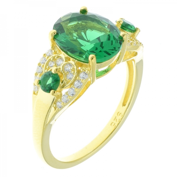 925 Sterling Silver Gold Plated Jewelry Ring With Green Nano 