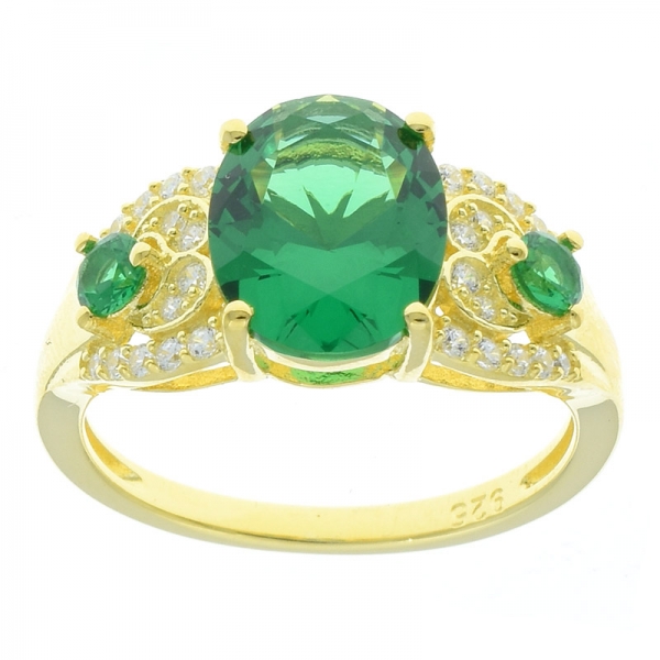 925 Sterling Silver Gold Plated Jewelry Ring With Green Nano 
