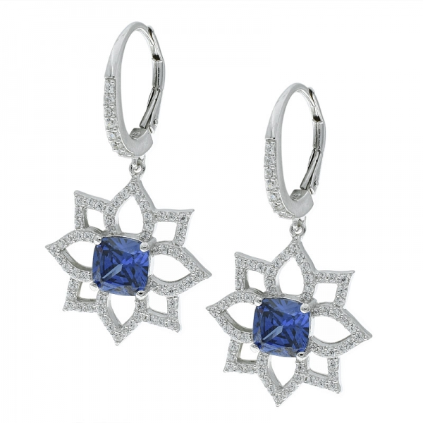 925 Sterling Silver Open Flower Earrings Jewelry With Tanzanite CZ 