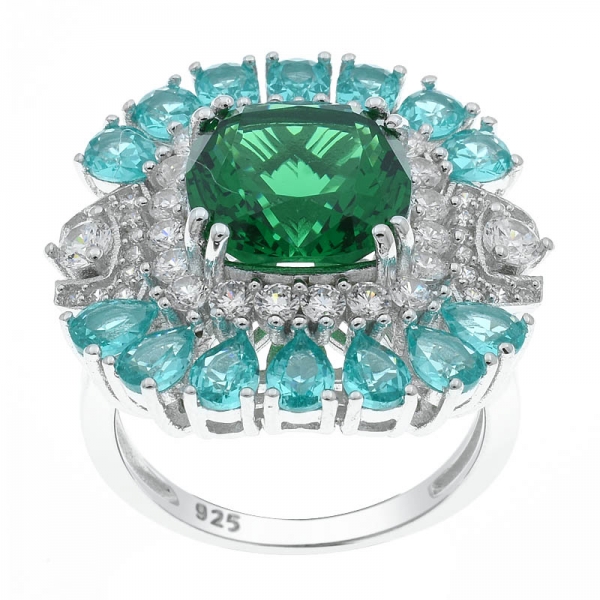 925 Silver Eight Prong Set Ring With Green Nano & Paraiba YAG 