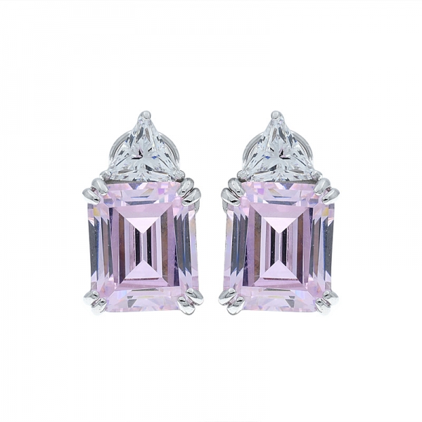 925 Sterling Silver Diamond Pink CZ Omega Back Earrings 